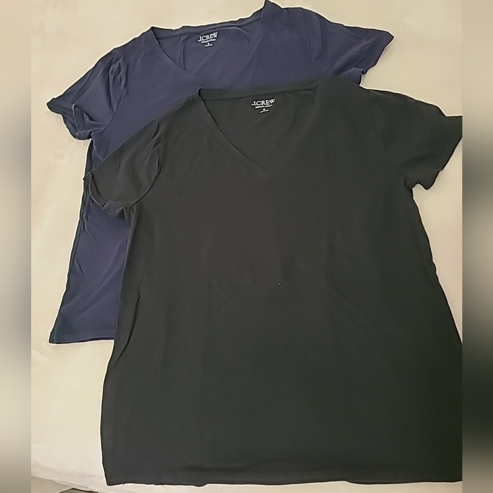 2 J.Crew Vintage Jersey Classic Fit V Neck Tee Shirt Womens Basic Navy & Black S